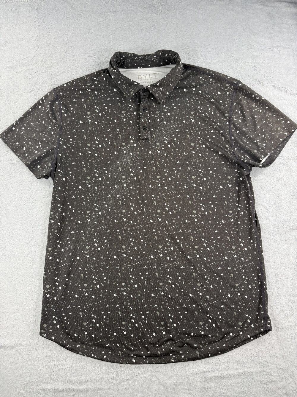 BYLT Premium Basics Mens Large Performance Polo Shirt Black Speckled Stretch
